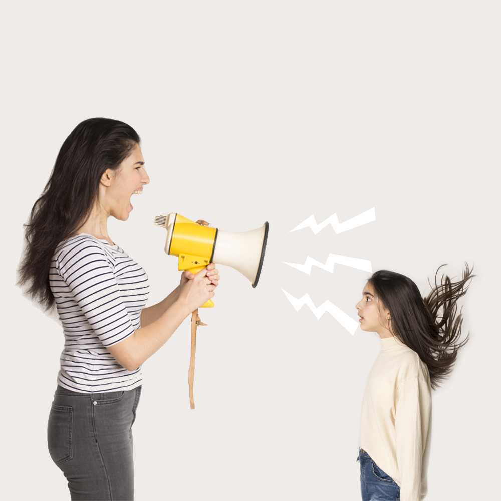 mom yelling at daughter through megaphone